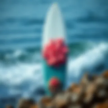 Innovative Surfboard Design with Faux Wave Coral An artistic representation of faux wave coral integrated into surfboard design.