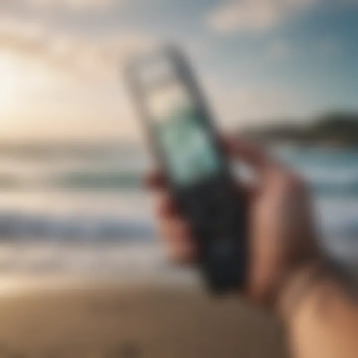 A close-up of a handheld wind device designed for surfers, showcasing its sleek design and features.