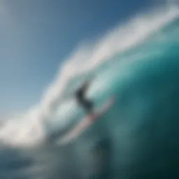 A surfer performing the iconic Hang Ten maneuver on a vibrant wave.