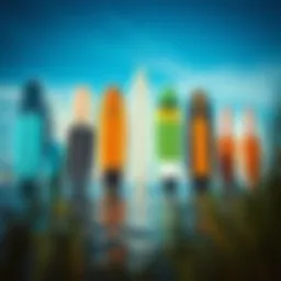 Diverse types of stand up paddleboards showcasing different designs