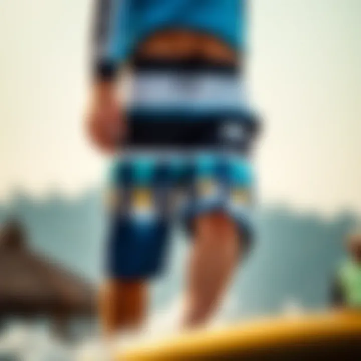 Fit of Hurley Boardshorts on a Surfboard Stylized image showing the fit of Hurley boardshorts on a surfboard