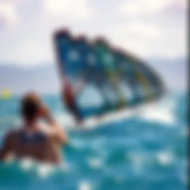 Thrill of Competition A scenic view of a competitive hydrofoil windsurfing event highlighting the excitement and community