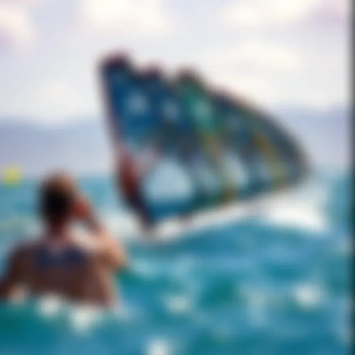 Thrill of Competition A scenic view of a competitive hydrofoil windsurfing event highlighting the excitement and community