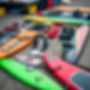 Gear Specifications Breakdown An assembly of various hydrofoil windsurfing gear laid out for comparison and analysis