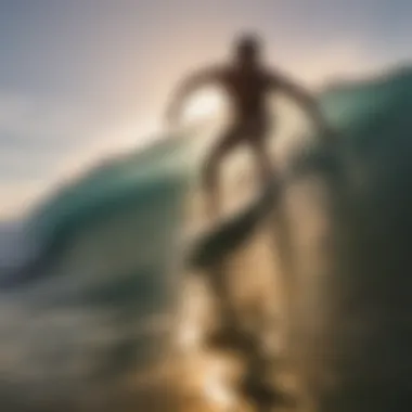 Surfer riding a perfect wave at sunset