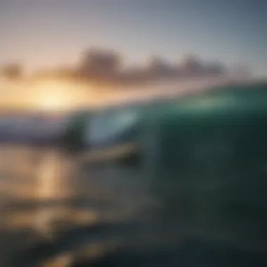 Illuminated surfboard gliding through night waves