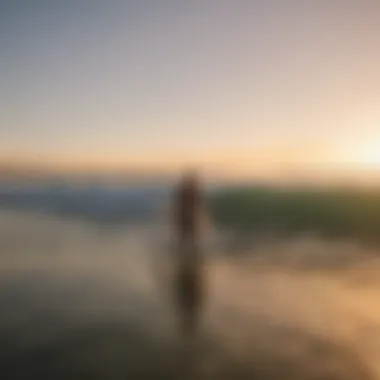 Surfer maneuvering with lighted surfboard during sunset