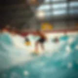 Indoor wave pool with surfers enjoying the waves