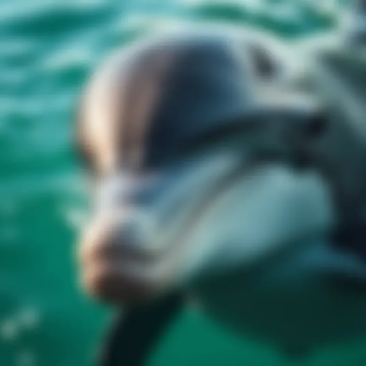 Intelligent Dolphin Close-Up A close-up of a dolphin's face showcasing its intelligence