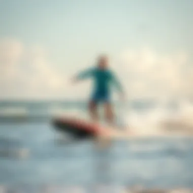 Surfer enjoying jet powered surfboard on a serene beach