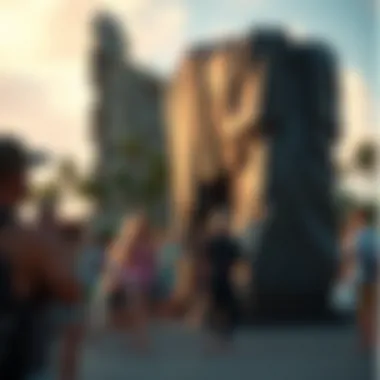 Visitors Engaging with the Kahanamoku Statue Visitors admiring the Kahanamoku Statue