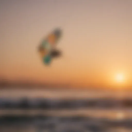 A vibrant kite surfing scene at sunset in Los Angeles