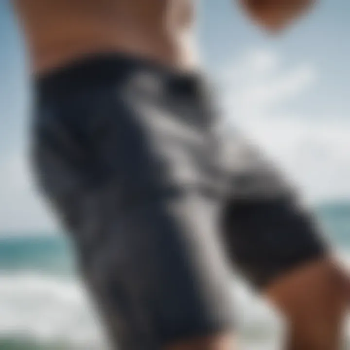 Close-up of advanced fabric technology in kiteboarding shorts