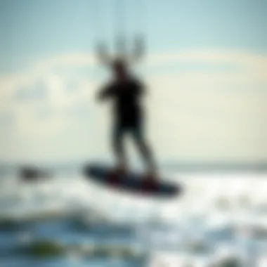 An exhilarating moment of kitefoiling with a rider gliding over water