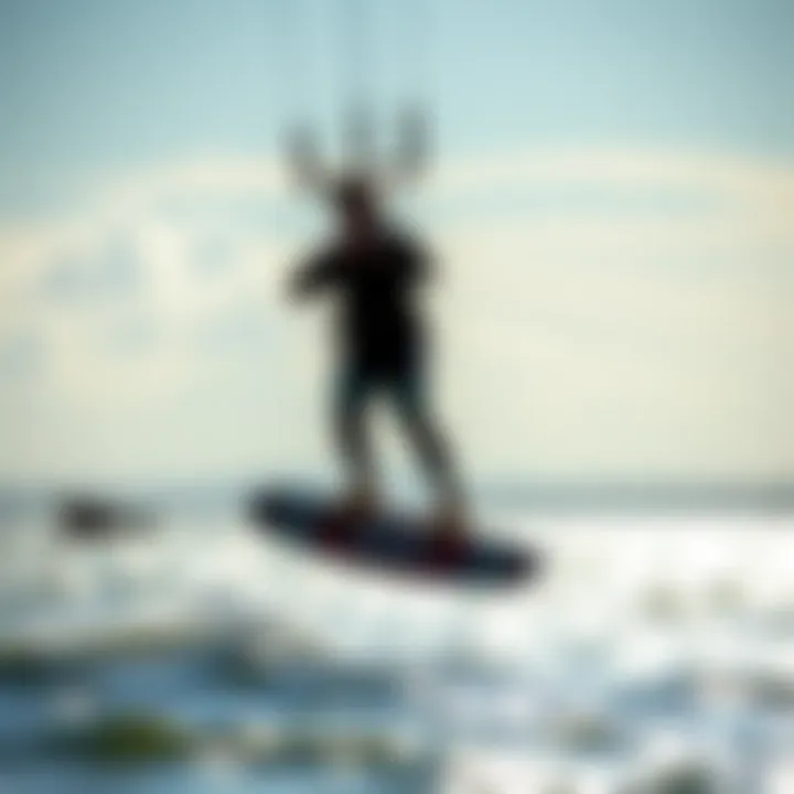 An exhilarating moment of kitefoiling with a rider gliding over water