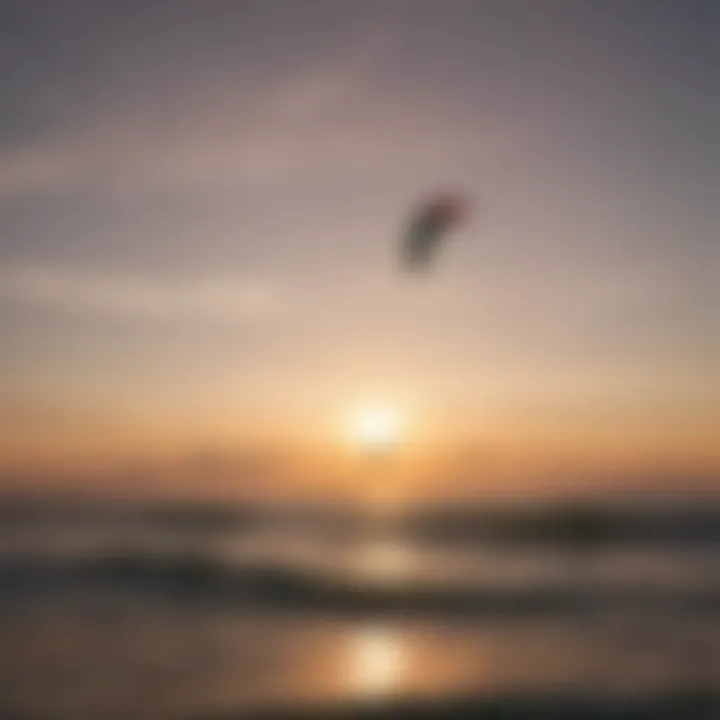 Sunset view of a kitesurfing session