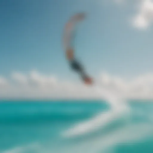 A breathtaking view of a kitesurfer gliding over turquoise waters of the Maldives