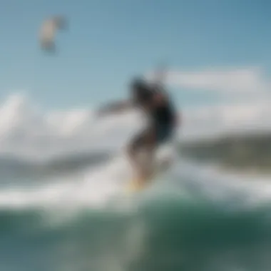 A dynamic scene of a kitesurfing competition with participants in action