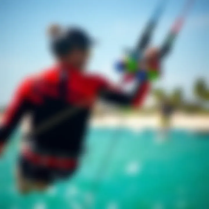 Instructor guiding a student on kitesurfing techniques