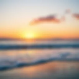 A serene beach at sunrise with waves crashing gently