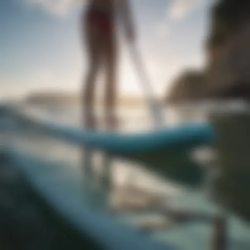 A close-up of a paddleboard with a perfect balance