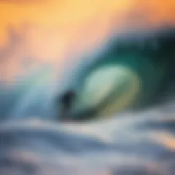 A stunning wave captured at sunset, showcasing the thrilling environment of stand up bodyboarding.