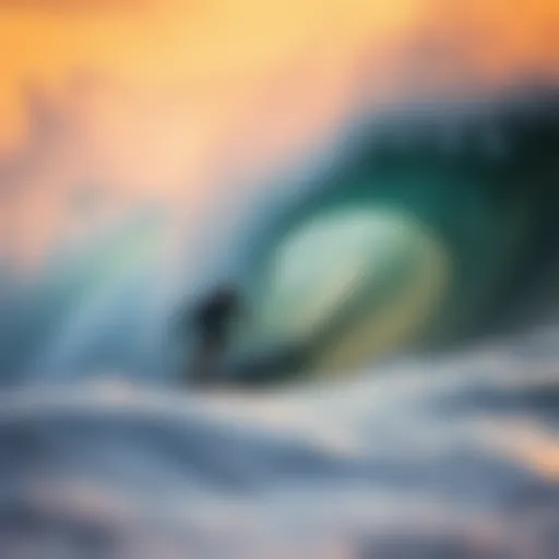 A stunning wave captured at sunset, showcasing the thrilling environment of stand up bodyboarding.