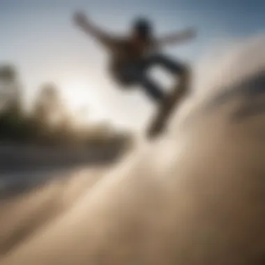 Close-up of a skateboarder executing an ollie