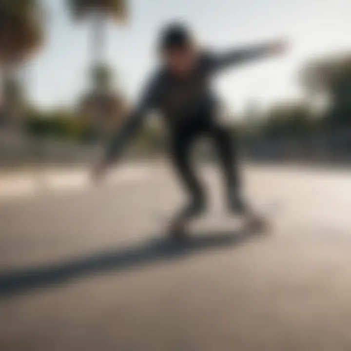 A skateboarder practicing on flat ground