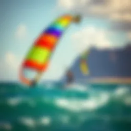 Vibrant kitesurfing scene in Maui showcasing colorful kites against the ocean