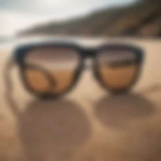 Sleek surfer sunglasses on a sandy beach