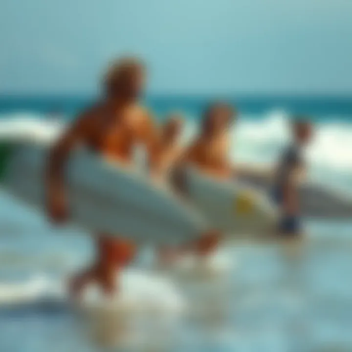 Surfers Embracing the Ocean Lifestyle Surfers enjoying a perfect day at the beach, emphasizing the lifestyle