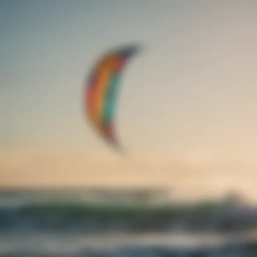 A stylized kite soaring over the ocean waves