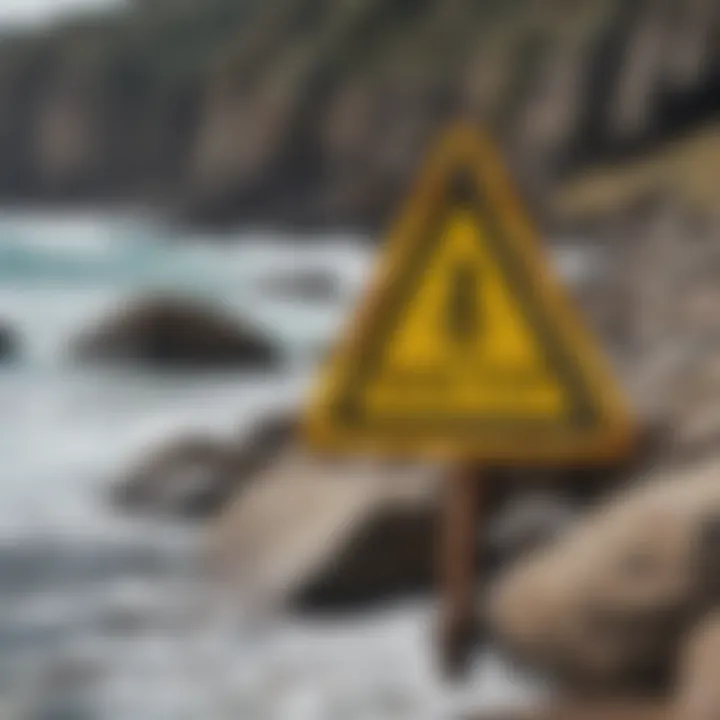 A rocky coastline with clear warning signs