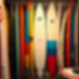 A vibrant array of surfboards displayed for sale