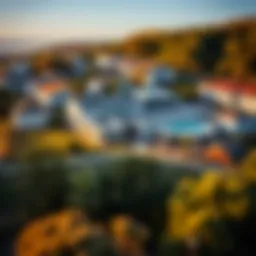 Aerial view of a surfing boarding school campus