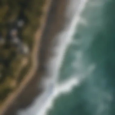 Aerial view of a popular surf spot mapped out on Google Maps