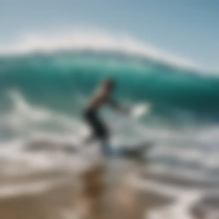 A surfer examining wave conditions using a digital device