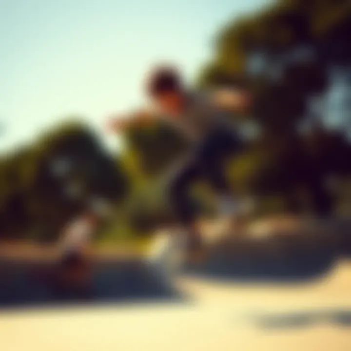 Executing Tricks in the Skate Park Skateboarder performing tricks at a skate park