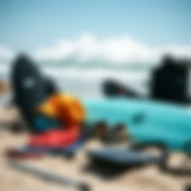 Essential Surfing Gear Collection of essential surfing gear displayed on sand