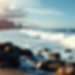 A panoramic view of North Shore Surf Beach showcasing the dramatic waves crashing against the shoreline.