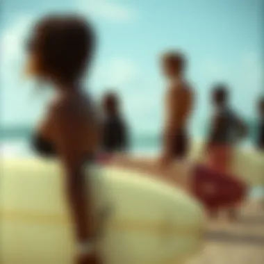 Group of surfers waiting for waves on the North Shore