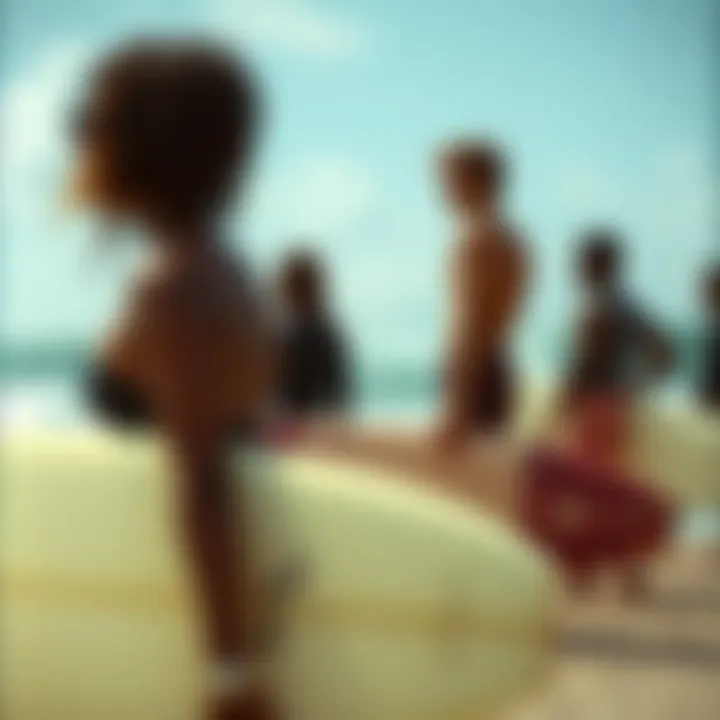Group of surfers waiting for waves on the North Shore