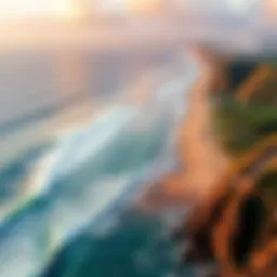 Aerial view of North Shore surfing beach with waves crashing