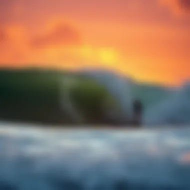 Surfer riding a wave at North Shore during sunset