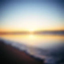 A tranquil beach at sunset with gentle waves lapping the shore