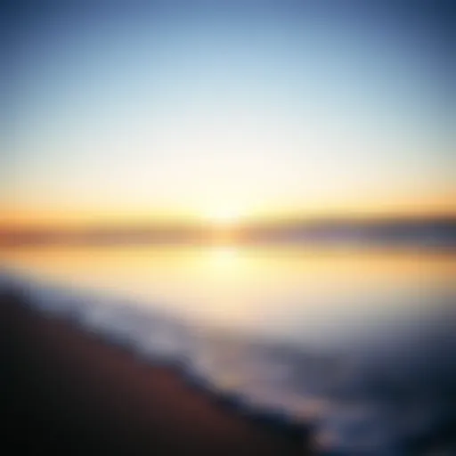 Tranquil Beach Sunset A tranquil beach at sunset with gentle waves lapping the shore