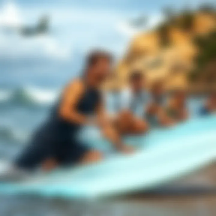 Core Strength Training for Surfing Group of surfers practicing core strength exercises