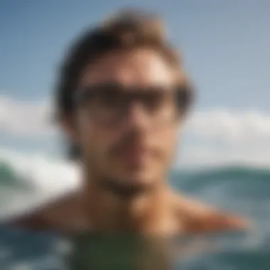 Surfer wearing prescription glasses on the waves