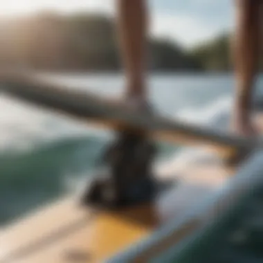 Close-up of the propulsion mechanism integrated into a paddle board